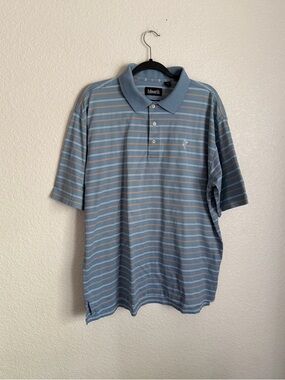 Ashworth Men’s Vintage Striped Short Sleeve Golf Polo L Blue